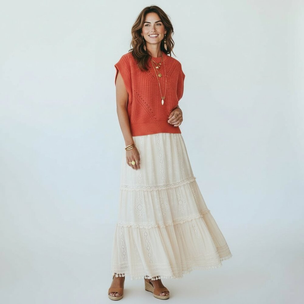 MARINE LAYER Devon Cotton Sweater Vest Coral Rust Women's Size Large